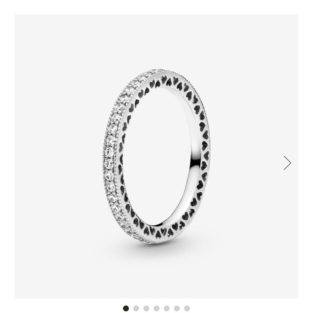 Pandora Sparkle & Hearts Ring Elegant Silver Band with Heart Details Size 8.5